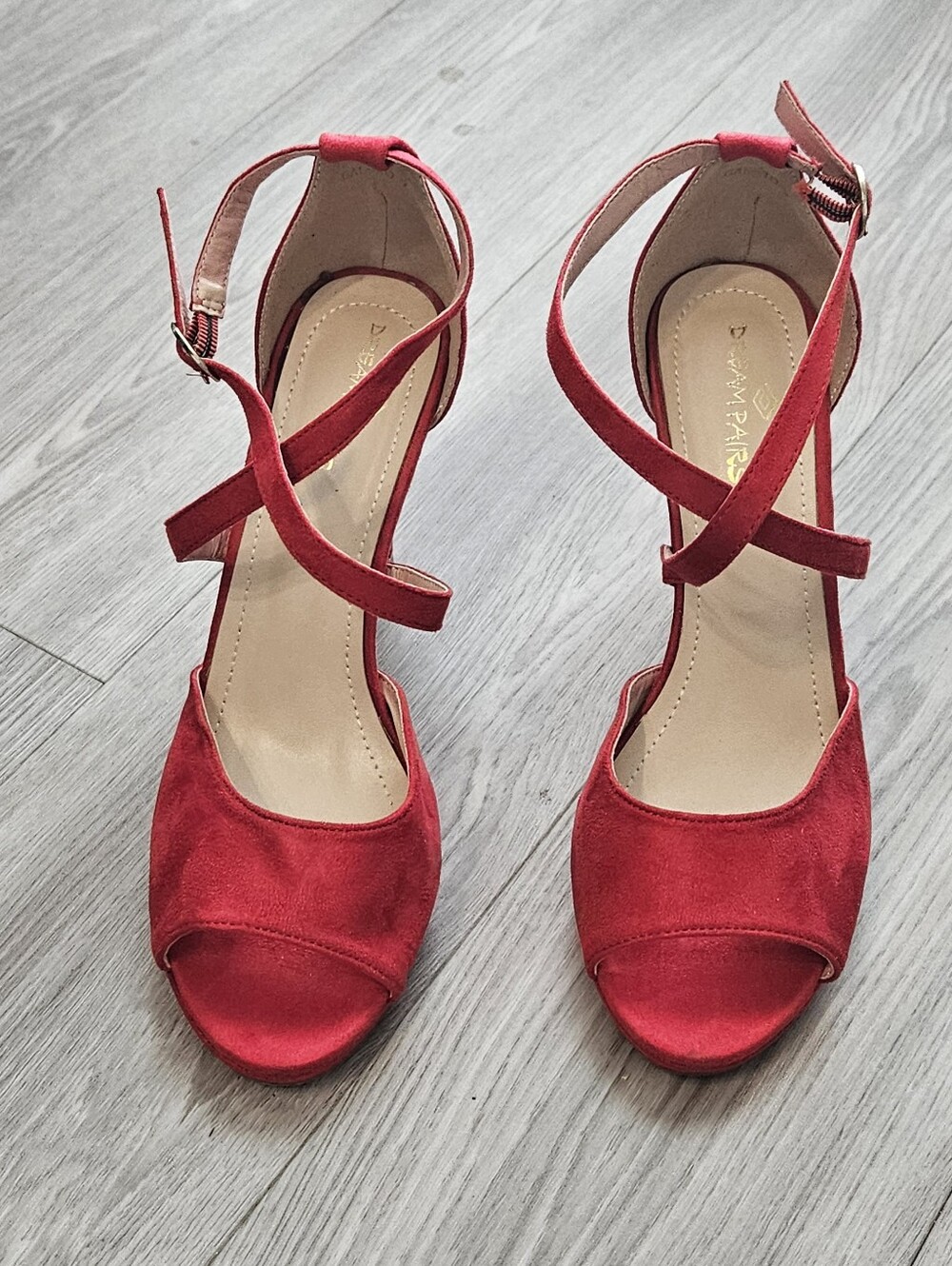 Dream Pairs Red Suede Open-Toe Crisscross Ankle Strap Heels
